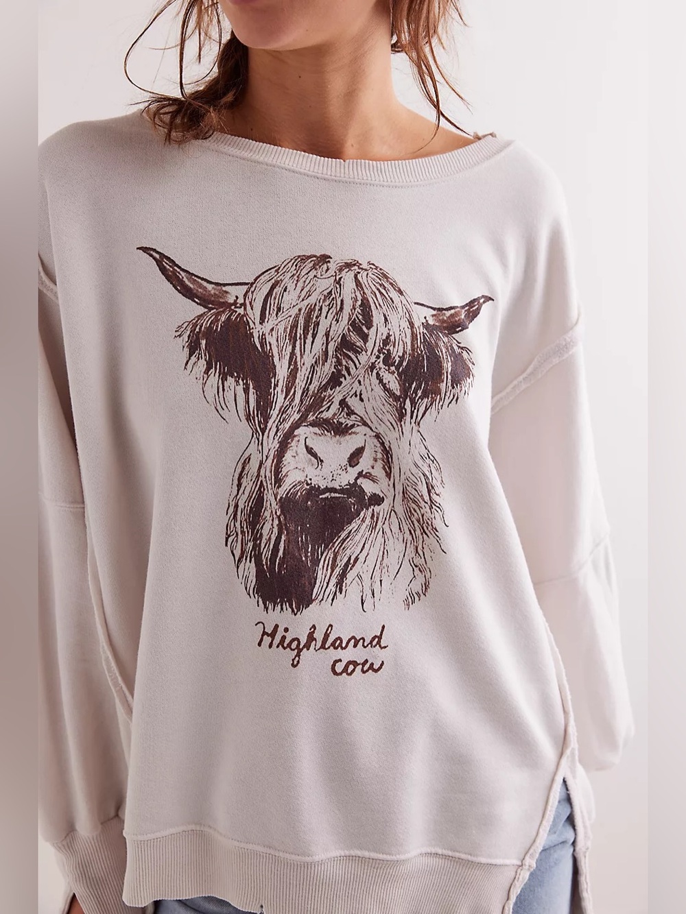 WE THR FREE •  CAMDEN PULLOVER HIGHLAND COW - medium